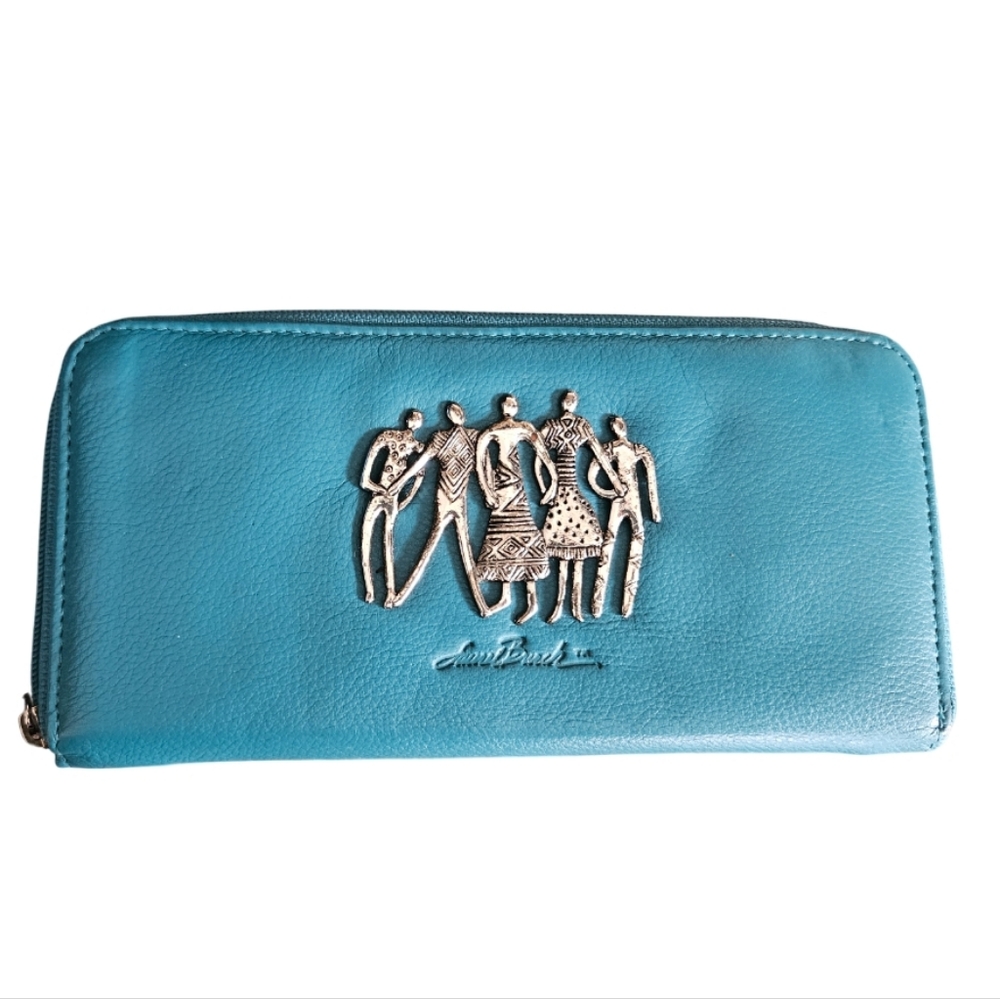 2/$35 Laurel Burch Leather Cardholder Wallet People Friends Teal Blue Ziparound